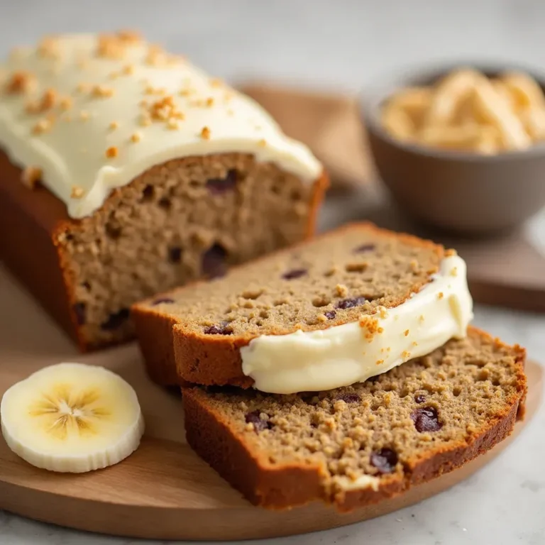 A beautifully arranged platter of banana bread slices, garnished with mint leaves and served with a side of honey.