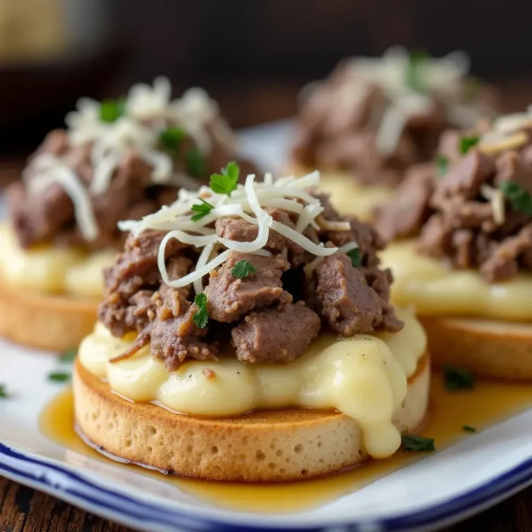 Hearty open-faced roast beef sandwich smothered in rich gravy, topped with melted cheese and served with a side of mashed potatoes.